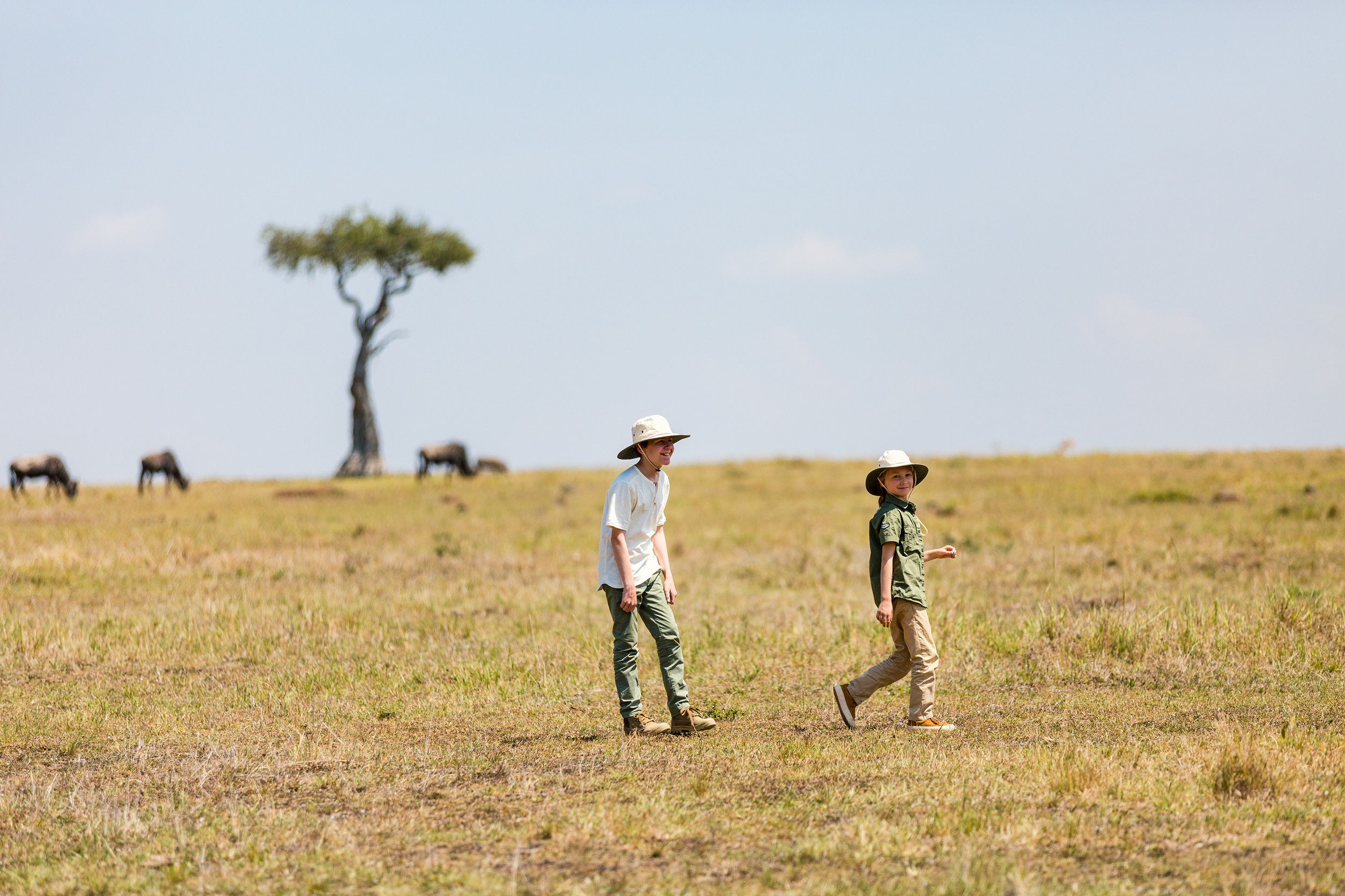Guests on a guided walking safari at dawn