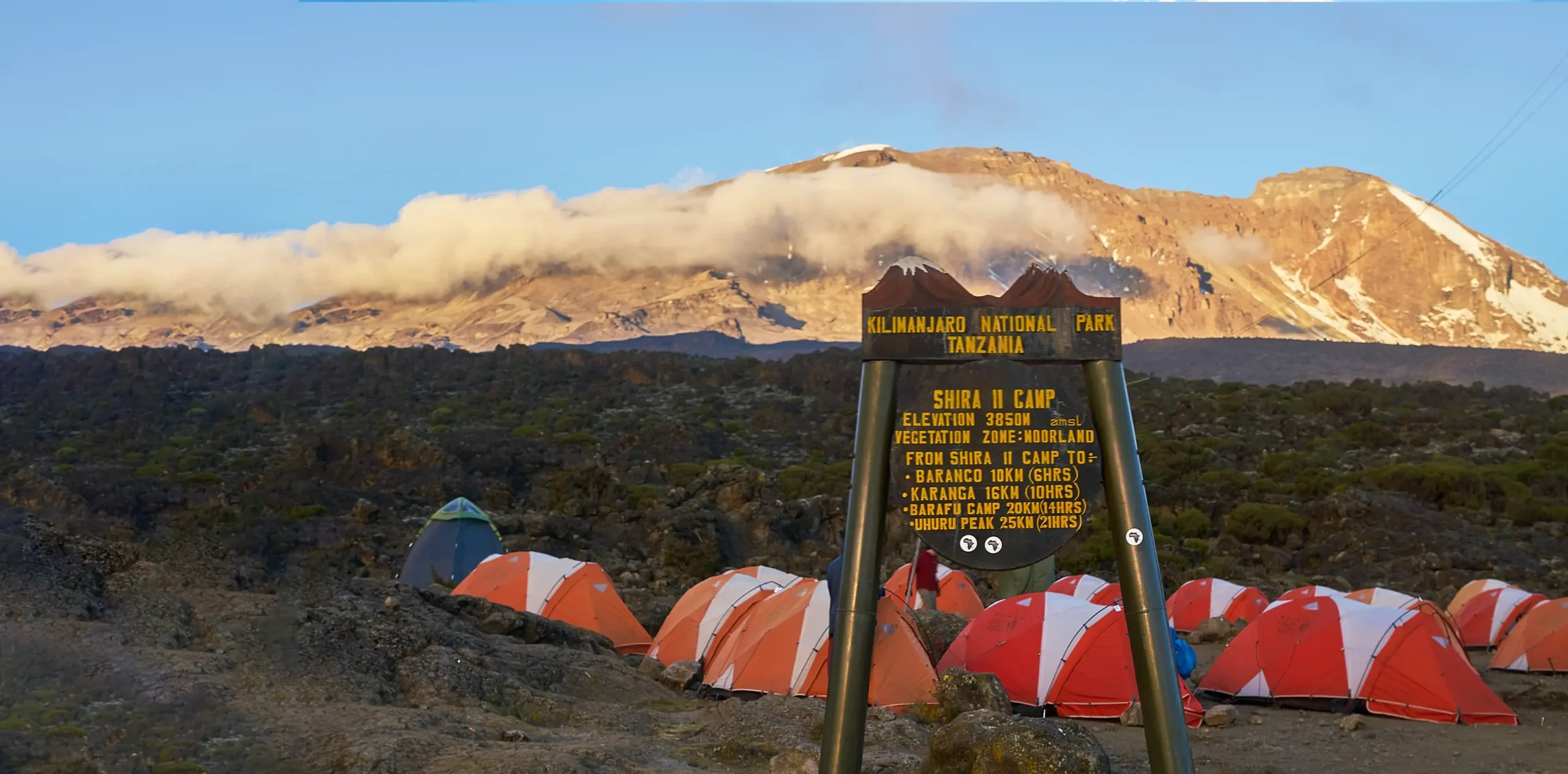 Camp tents at high altitude