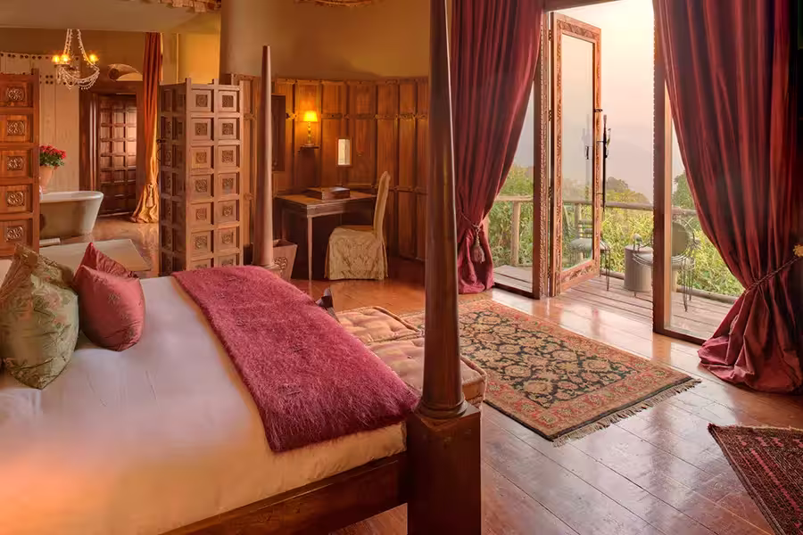 Luxury lodge on the Ngorongoro Crater rim at dusk