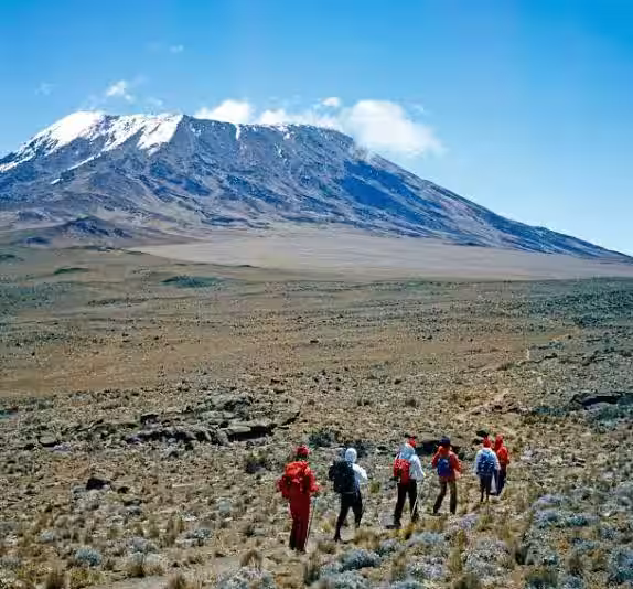 Climber near the Kilimanjaro summit at sunrise